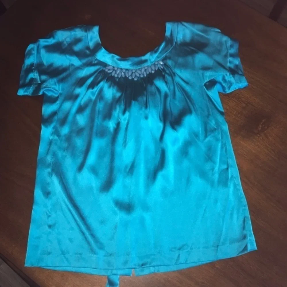 Rebecca Taylor Silk Embellished Turquoise blouse Size 2